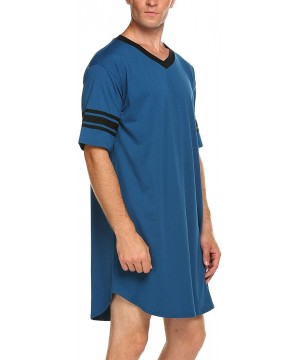 Sleep Tops Men's Nightshirt- Cotton Nightwear Comfy Big&Tall V Neck Short Sleeve Soft Loose Pajama Sleep Shirt - Style 1_blue...