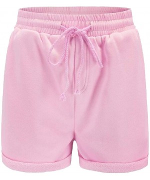 Bottoms Women's Summer Shorts Sleep Shorts Stretchy Drawstring Bottoms Lounge Sports Short - Pink - CL19CUA4S87