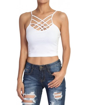 Bras Women's Cage Strappy Bralette Super Stretch Comfort Sport Crop Tank Top - 27cr White - CC18222AML6