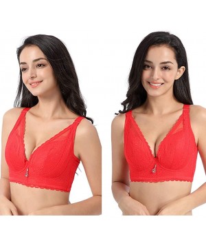 Slips Women's Sexy Plus Size Adjustable Breathable Extra-Elastic Translucent Bra - Red - CX18YYUNRO5