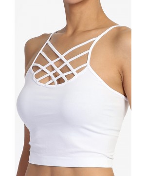 Bras Women's Cage Strappy Bralette Super Stretch Comfort Sport Crop Tank Top - 27cr White - CC18222AML6