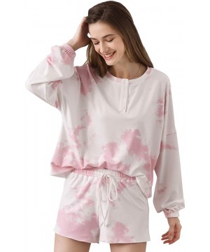 Sets Women's Tie Dye Printed Button Down Long Sleeve 2 Piece Short Pajamas Set Nightwear Loungewear 1174 - Pink - CE190N3H929