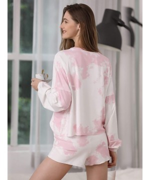 Sets Women's Tie Dye Printed Button Down Long Sleeve 2 Piece Short Pajamas Set Nightwear Loungewear 1174 - Pink - CE190N3H929