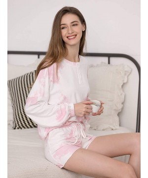 Sets Women's Tie Dye Printed Button Down Long Sleeve 2 Piece Short Pajamas Set Nightwear Loungewear 1174 - Pink - CE190N3H929