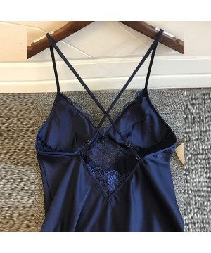 Tops Sleepwear for Women Sexy Lace Splicing Teddy Lingerie Straps Backless Chemise Nightgown Nightdress - Navy - CL193IZAUO7