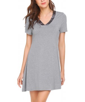 Nightgowns & Sleepshirts Sleepwear Womens Nightgown Short Sleeve Tee Nightshirt Plus Size Scoopneck Sleepwear - B(gray1) - CZ...