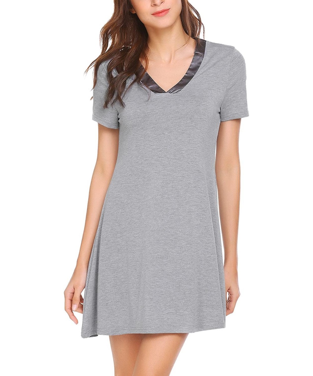 Nightgowns & Sleepshirts Sleepwear Womens Nightgown Short Sleeve Tee Nightshirt Plus Size Scoopneck Sleepwear - B(gray1) - CZ...