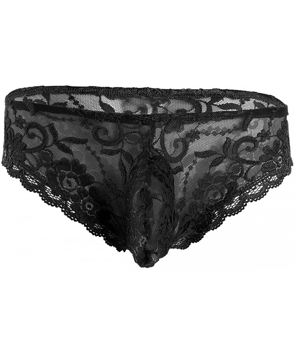 Briefs Sissy Men's Sexy Lingerie Lace Floral Panties Bikini Briefs Underwear - Black - C41859EA5G0