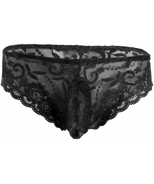 Briefs Sissy Men's Sexy Lingerie Lace Floral Panties Bikini Briefs Underwear - Black - C41859EA5G0