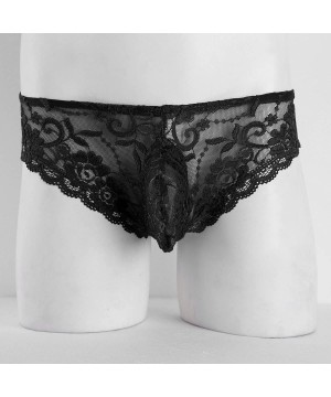 Briefs Sissy Men's Sexy Lingerie Lace Floral Panties Bikini Briefs Underwear - Black - C41859EA5G0