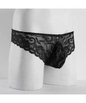 Briefs Sissy Men's Sexy Lingerie Lace Floral Panties Bikini Briefs Underwear - Black - C41859EA5G0