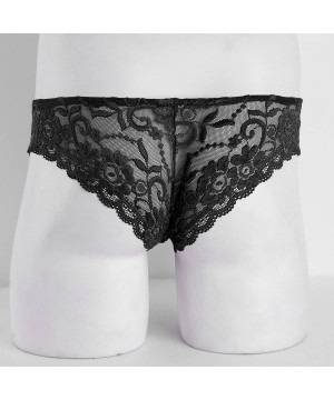 Briefs Sissy Men's Sexy Lingerie Lace Floral Panties Bikini Briefs Underwear - Black - C41859EA5G0