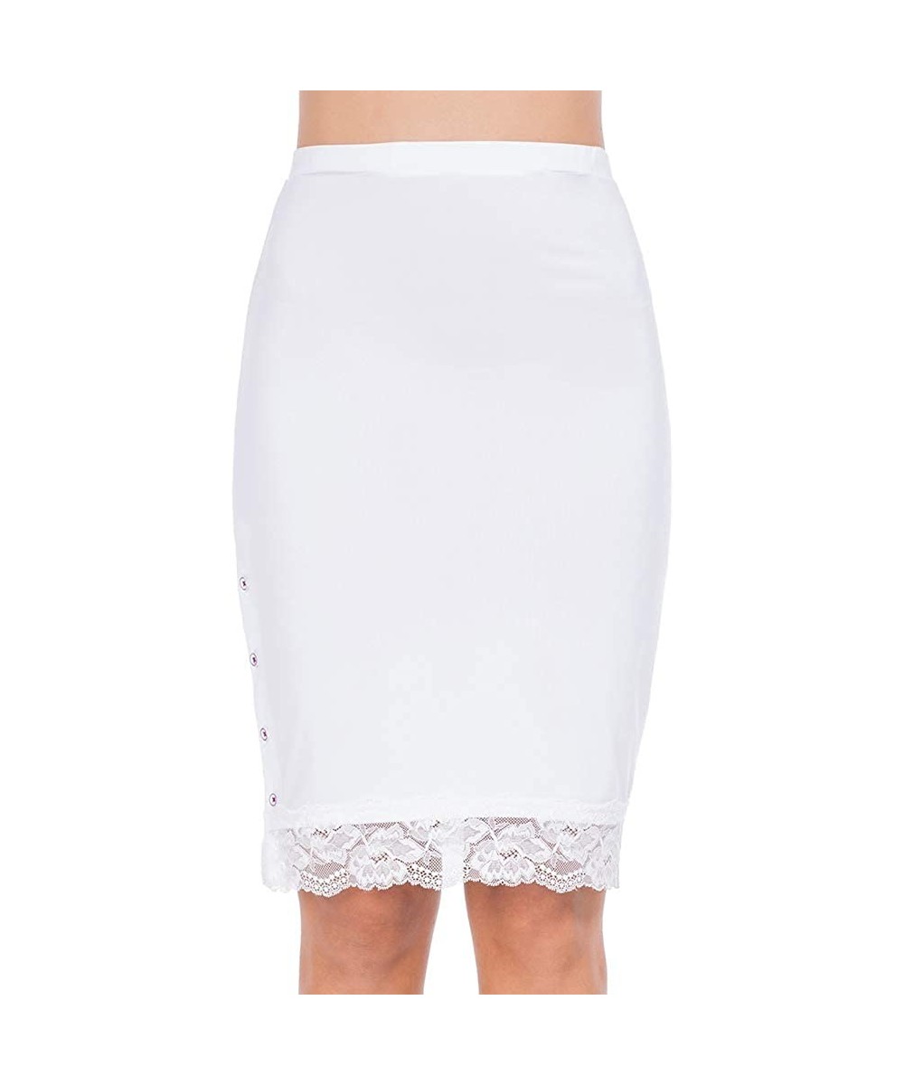 Slips Half Slips for Women Button Down Underskirt for Dresses Lace Trim Side Slit - White - CN18SL48NL6