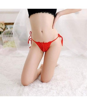 Panties Women Tie Side Bowknot Ribbons Sexy Lace Thongs Panties Adjustable G-String Underwear - Red - CF18KK40COD