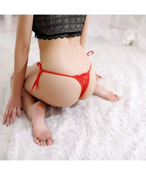 Panties Women Tie Side Bowknot Ribbons Sexy Lace Thongs Panties Adjustable G-String Underwear - Red - CF18KK40COD