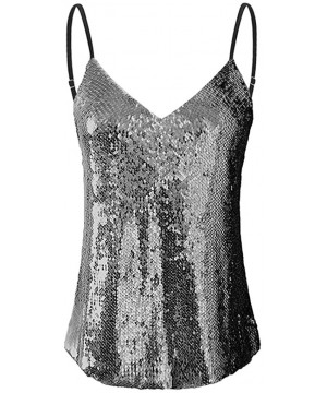 Tops Women's Summer Sequin Vest Sleeveless U-Neck Beaded Backless Top Sling T-Shirt - N-silver - C5194A8NLU3