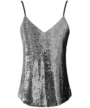 Tops Women's Summer Sequin Vest Sleeveless U-Neck Beaded Backless Top Sling T-Shirt - N-silver - C5194A8NLU3