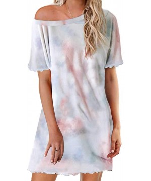 Nightgowns & Sleepshirts Women's Sleepwear Tie Dye Print Short Sleeve Nightgown Sleep Dress - 4 - CG19DDZ72L3