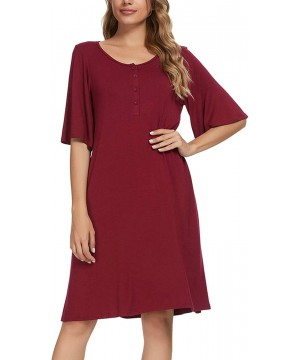 Nightgowns & Sleepshirts Women's Nightgowns Short Sleeve Nightshirts Sleep Night Shirts Soft Sleepwear - B-wine Red - CT19CS6...