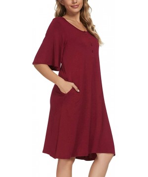 Nightgowns & Sleepshirts Women's Nightgowns Short Sleeve Nightshirts Sleep Night Shirts Soft Sleepwear - B-wine Red - CT19CS6...