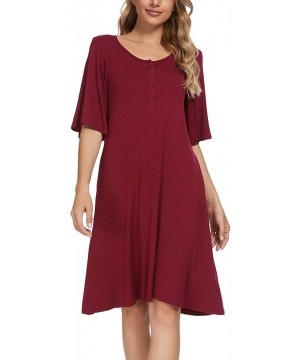 Nightgowns & Sleepshirts Women's Nightgowns Short Sleeve Nightshirts Sleep Night Shirts Soft Sleepwear - B-wine Red - CT19CS6...