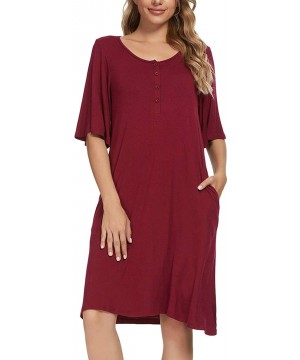 Nightgowns & Sleepshirts Women's Nightgowns Short Sleeve Nightshirts Sleep Night Shirts Soft Sleepwear - B-wine Red - CT19CS6...