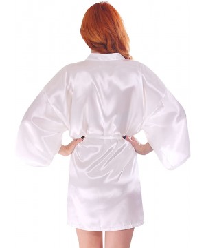 Robes Short Kimono Robe Women's Silk Satin Bathrobe Sleepwear - White - C312DYAZBO3