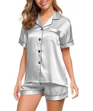 Sets Womens Silk Satin Pajamas Set Two-Piece Sleepwear Loungewear Button-Down Sets - Gray - CH198S9E0A3