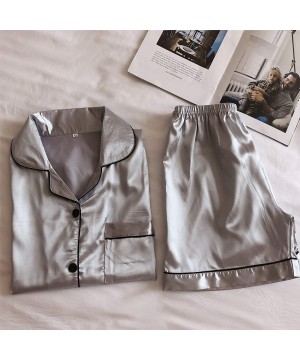 Sets Womens Silk Satin Pajamas Set Two-Piece Sleepwear Loungewear Button-Down Sets - Gray - CH198S9E0A3