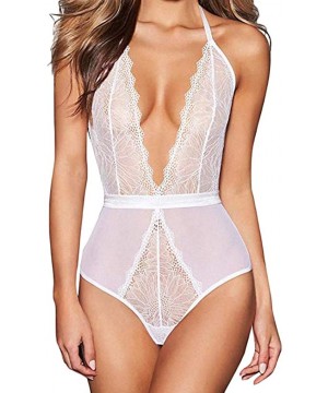 Bustiers & Corsets Lingerie for Women Teddy One Piece Lace Babydoll Bodysuit - White - C718SOIZT3M