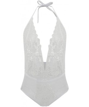 Bustiers & Corsets Lingerie for Women Teddy One Piece Lace Babydoll Bodysuit - White - C718SOIZT3M