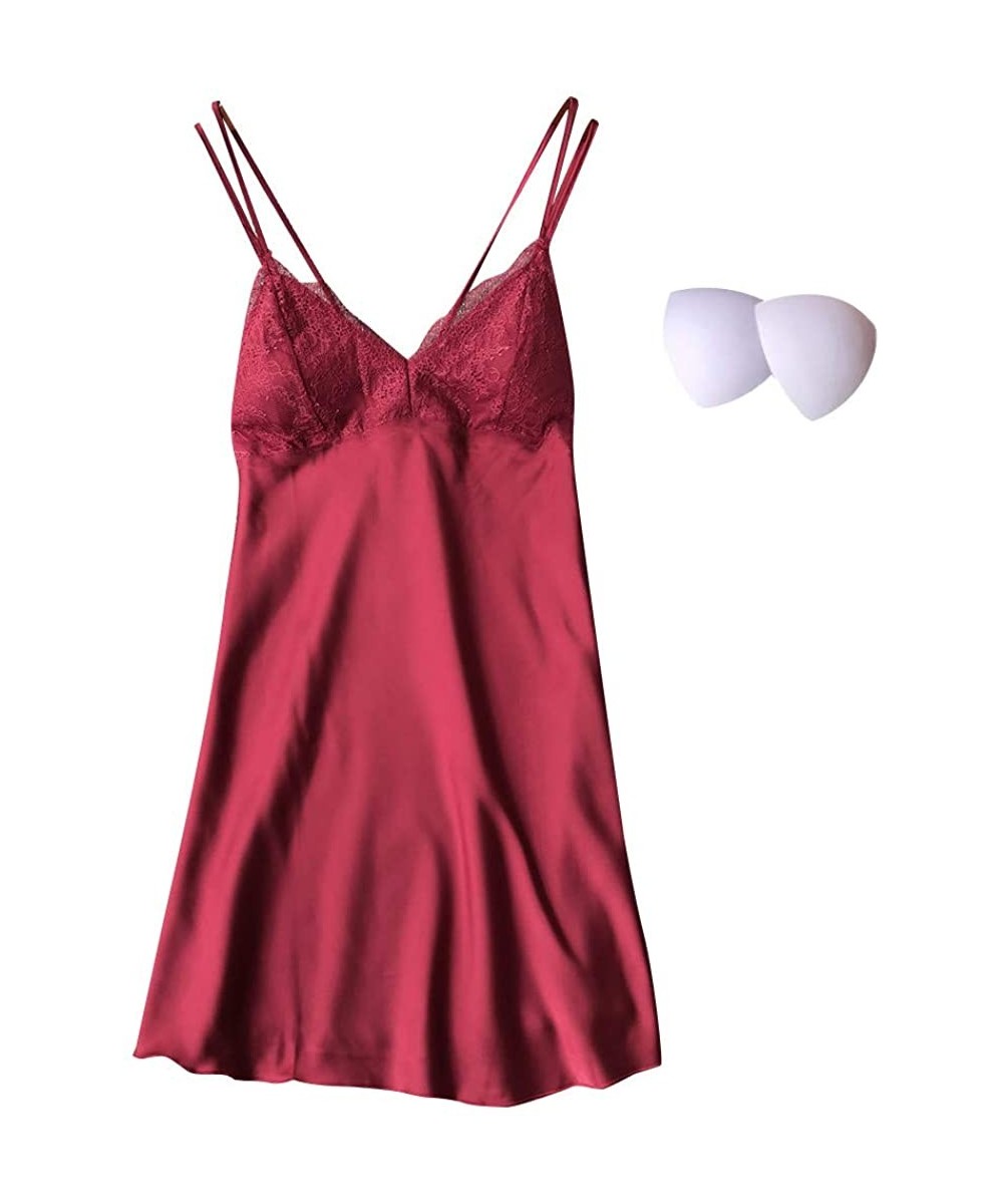 Bras New Women Lace Teddy Lingerie Sexy Deep V One Piece Nightdress Underwear - Wine - C4196H48ROZ