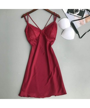 Bras New Women Lace Teddy Lingerie Sexy Deep V One Piece Nightdress Underwear - Wine - C4196H48ROZ