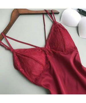 Bras New Women Lace Teddy Lingerie Sexy Deep V One Piece Nightdress Underwear - Wine - C4196H48ROZ