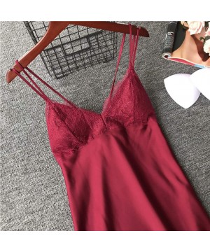 Bras New Women Lace Teddy Lingerie Sexy Deep V One Piece Nightdress Underwear - Wine - C4196H48ROZ