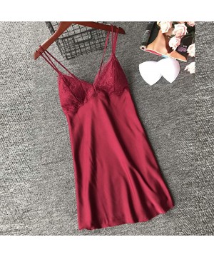 Bras New Women Lace Teddy Lingerie Sexy Deep V One Piece Nightdress Underwear - Wine - C4196H48ROZ