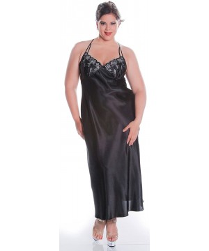 Nightgowns & Sleepshirts Women's Bridal Silky Strappy Nightgown with Embroidery 6056 (S-3X) Missy & Plus Size - Black - CF129...