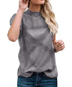 Thermal Underwear Women's Lace Patchwork Flare Ruffle Short-Sleeve T-Shirt Floral Shirt Top - Gray - CH18RXN7TG9