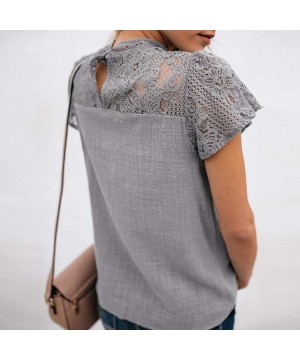 Thermal Underwear Women's Lace Patchwork Flare Ruffle Short-Sleeve T-Shirt Floral Shirt Top - Gray - CH18RXN7TG9