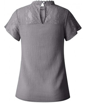 Thermal Underwear Women's Lace Patchwork Flare Ruffle Short-Sleeve T-Shirt Floral Shirt Top - Gray - CH18RXN7TG9