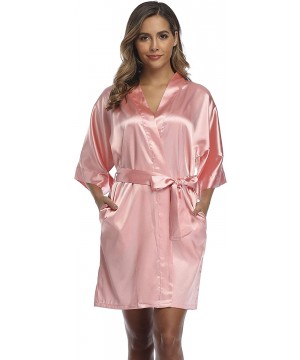 Robes Women's Satin Kimono Robe- Solid Color- Short - Coral Red - CI18YZO4W5T