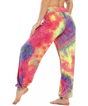 Bottoms Women's Tie Dyed Comfy Casual Pajama Pants Print Palazzo Hippie Harem Lounge Trousers - A-dyed Firework - CP19CK4GR0O