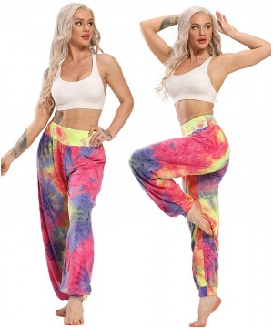 Bottoms Women's Tie Dyed Comfy Casual Pajama Pants Print Palazzo Hippie Harem Lounge Trousers - A-dyed Firework - CP19CK4GR0O