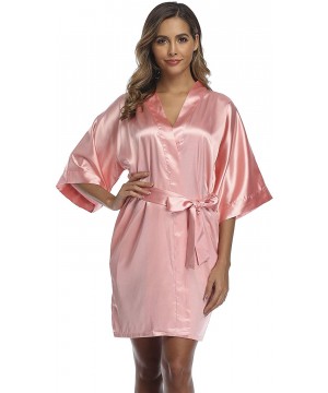 Robes Women's Satin Kimono Robe- Solid Color- Short - Coral Red - CI18YZO4W5T