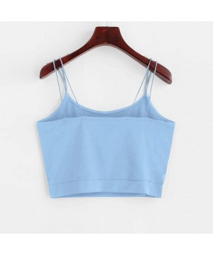 Thermal Underwear Womens Fashion Simple Solid Color Short Vest Thin Shoulder Strap Wrapped Chest Sling Crop Vest Tops - Sky B...