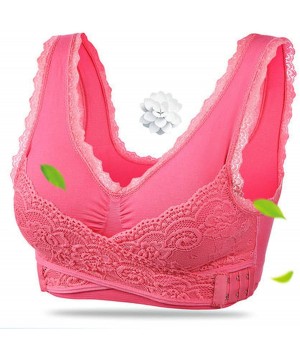 Bras Sexy Solid Breathable Seamless Fitness Wire Free Bralette Full Cap Push Up Gather Bralette BH with Padded - Watermelon R...