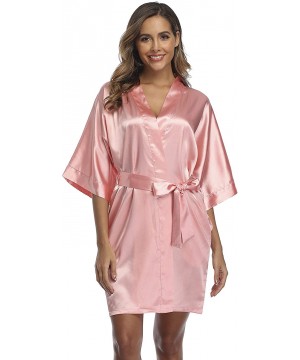 Robes Women's Satin Kimono Robe- Solid Color- Short - Coral Red - CI18YZO4W5T