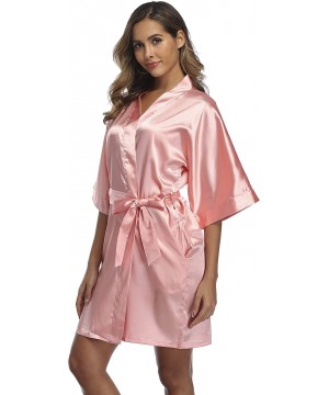 Robes Women's Satin Kimono Robe- Solid Color- Short - Coral Red - CI18YZO4W5T