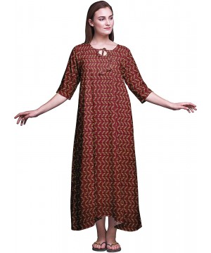 Nightgowns & Sleepshirts Maxi Nightgowns Women 3/4 Sleeves Summer Slip Nighty Sleepwear Nightdress - Brick Red - CQ18SA4HAGM