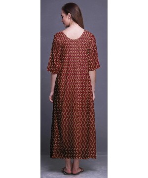 Nightgowns & Sleepshirts Maxi Nightgowns Women 3/4 Sleeves Summer Slip Nighty Sleepwear Nightdress - Brick Red - CQ18SA4HAGM